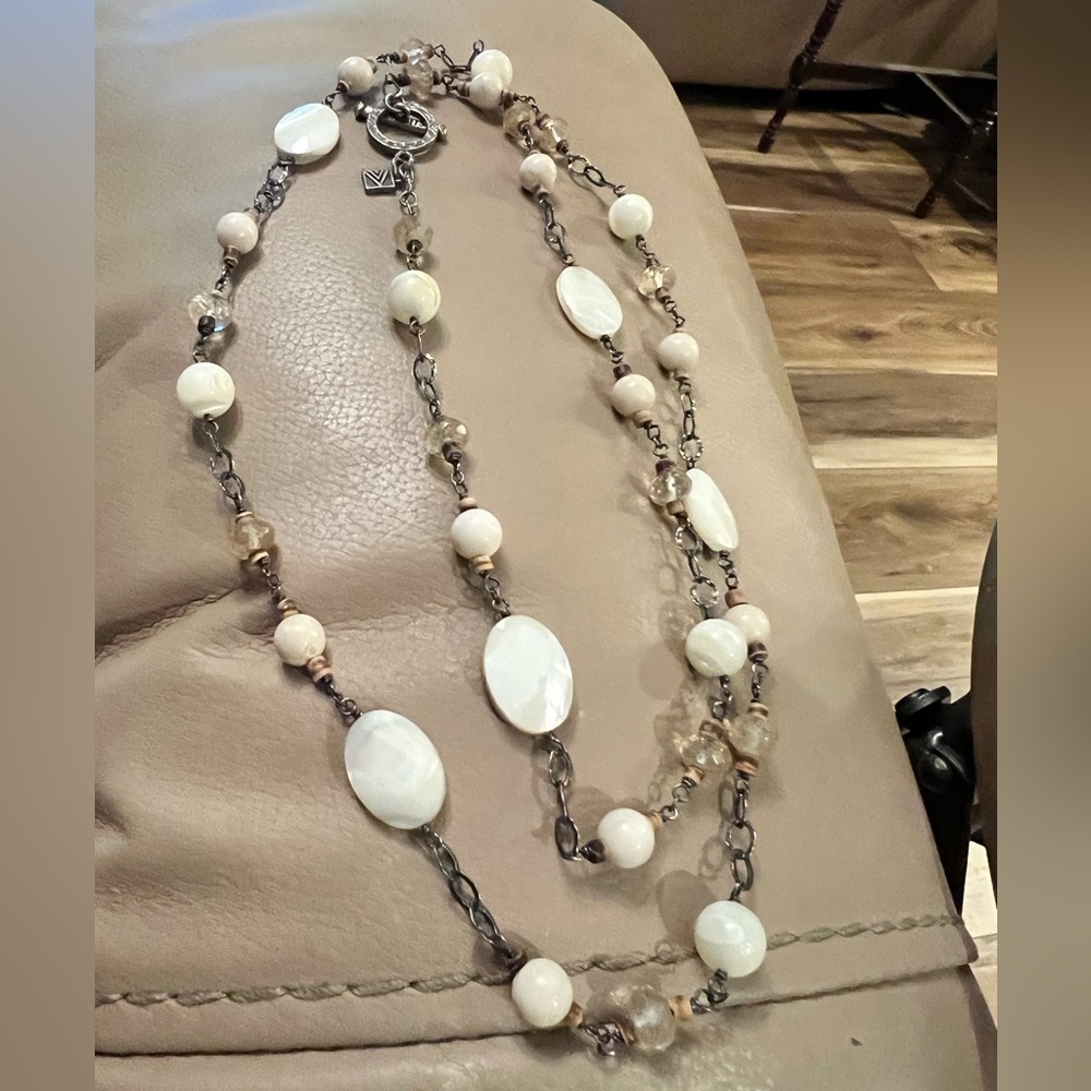 Silpada Mother of Pearl Sterling Silver Toggle 36" Necklace N1504